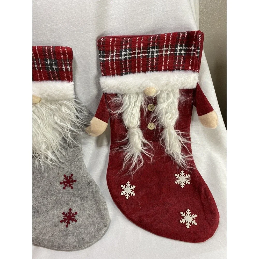 Christmas Stockings 3D Gnomes Plaid Gift Candy Bag Tree Hanging Ornament